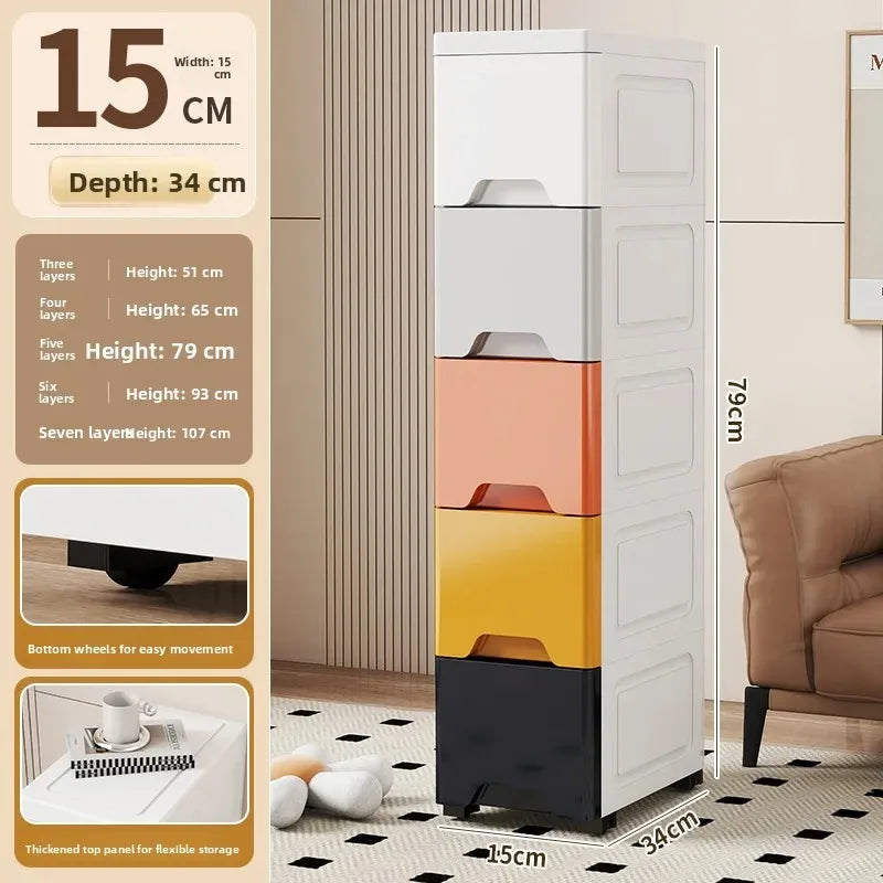 Narrow Storage Box for Kitchen Batoom Organizer Slim storage bin Home utility Closet elf PP Material Versatile Use Oasis Select 15cm Morandi 4 Layers