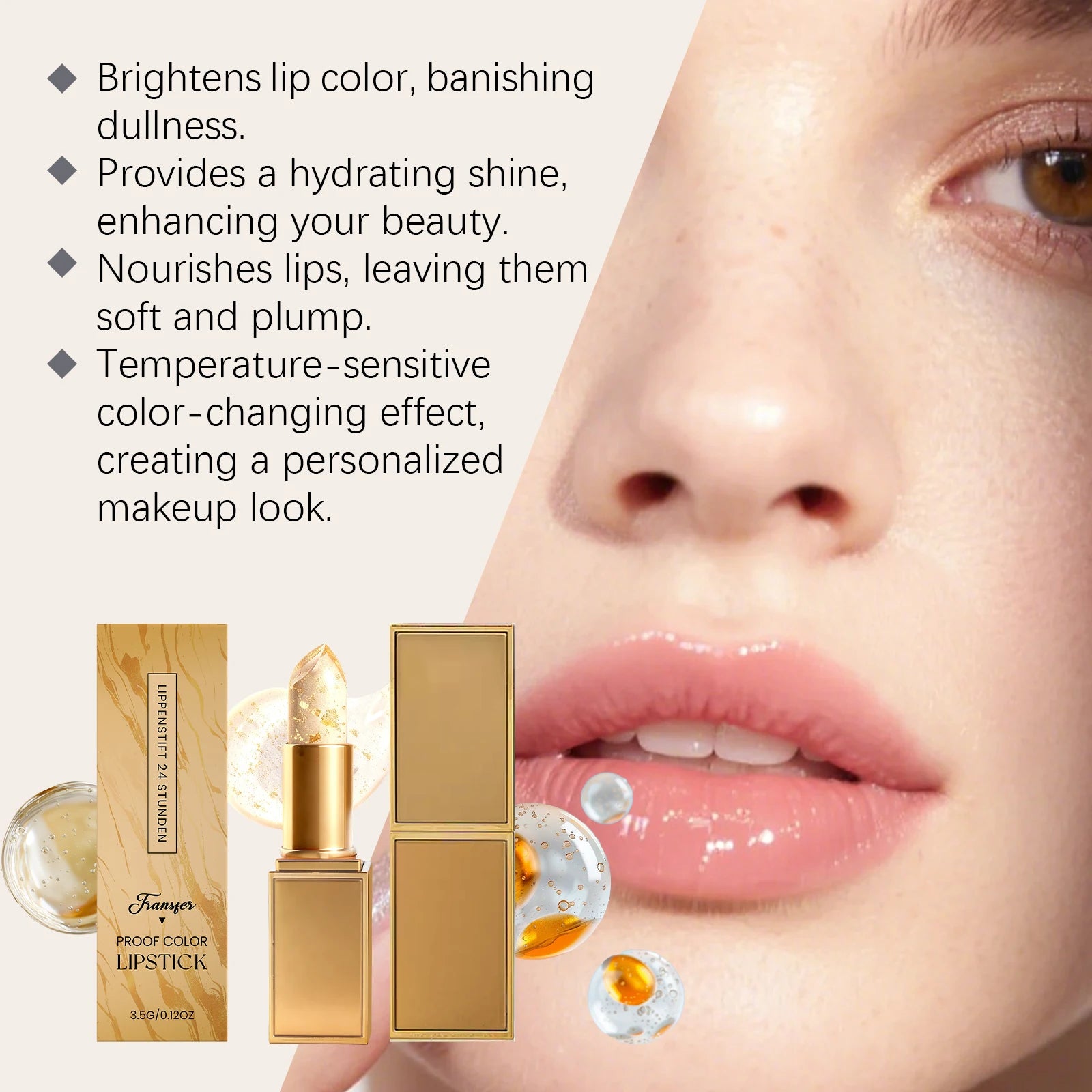 Gold Foil Color Changing Moisturizing Lip Balm Temperature Activated Tint Hydrating Non Stick Cup Daily Lip Nourishing Care Oasis Select