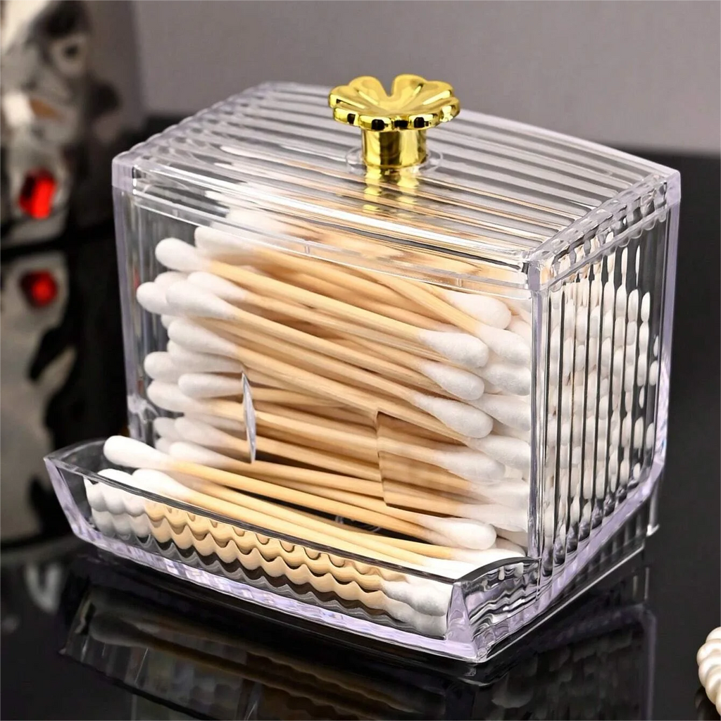 1pc Dispenser For Swab, Clear Plastic Apothecary Jar, Bathroom Canister Storage Box, Vanity Makeup Organizer With Lids Oasis Select Clear