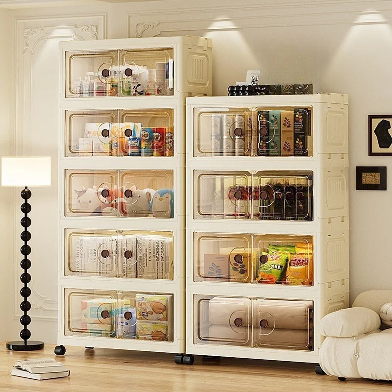 55cm Foldable Large Double-Door Storage Cabinet with Swivel Casters,3-6 Tier,Bedroom/Kitchen/Living Room Oasis Select