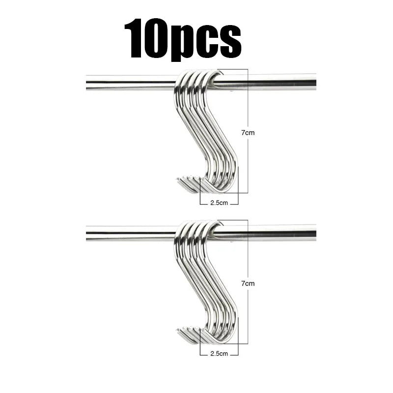 5/10/20/25pcs Stainless Steel S-Shape Hooks Multifunction Hanging Hook For Clothes Bags Towels Home Kitchen Storage Rack Holders Oasis Select 10pcs-M
