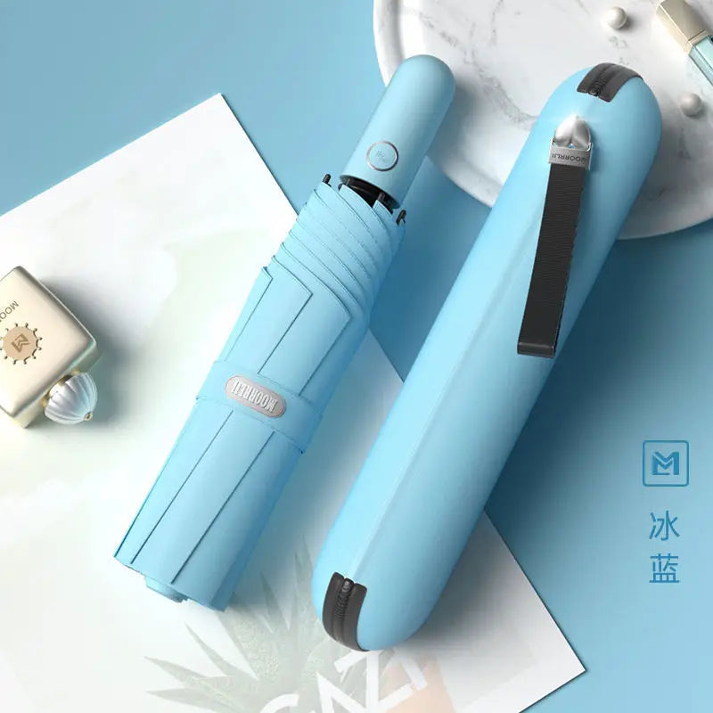 Upf50+ Automatic Sun Umbrella UV Protection Compact Portable Folding Rain and Sun Umbrella Oasis Select Ice Blue