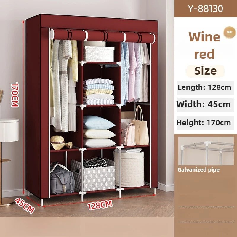 Multi-functional Simple wardrobe dormitory rental e****my bedroom storage large capacity combination non-woven wardrobe Durable Oasis Select burgundy