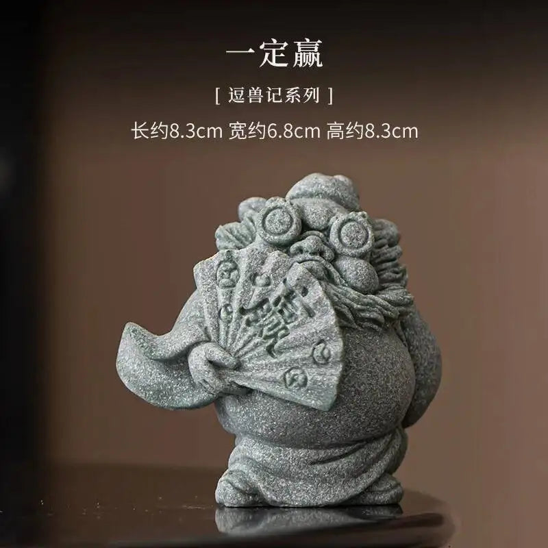 Green Sand Stone Tianshi Zhongkui Tea Pet Ornament Home Indoor Incense Holder Office Desktop Decoration Accessories Oasis Select Definitely Win