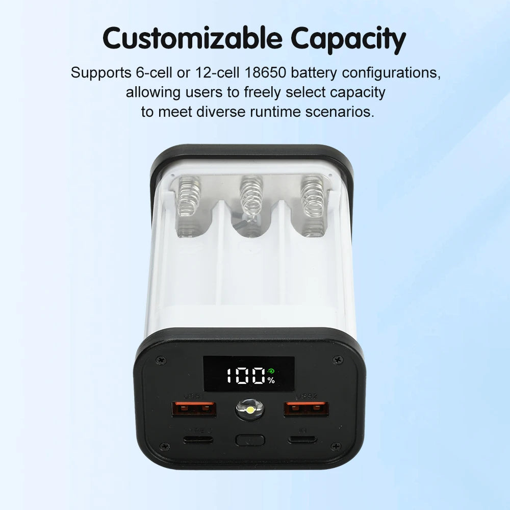 22.5W 6/12*18650 Power Bank Case Mobile Power DIY Case No Soldering Battery Box Charging Power Bank Kit Fully Transparent Shell Oasis Select