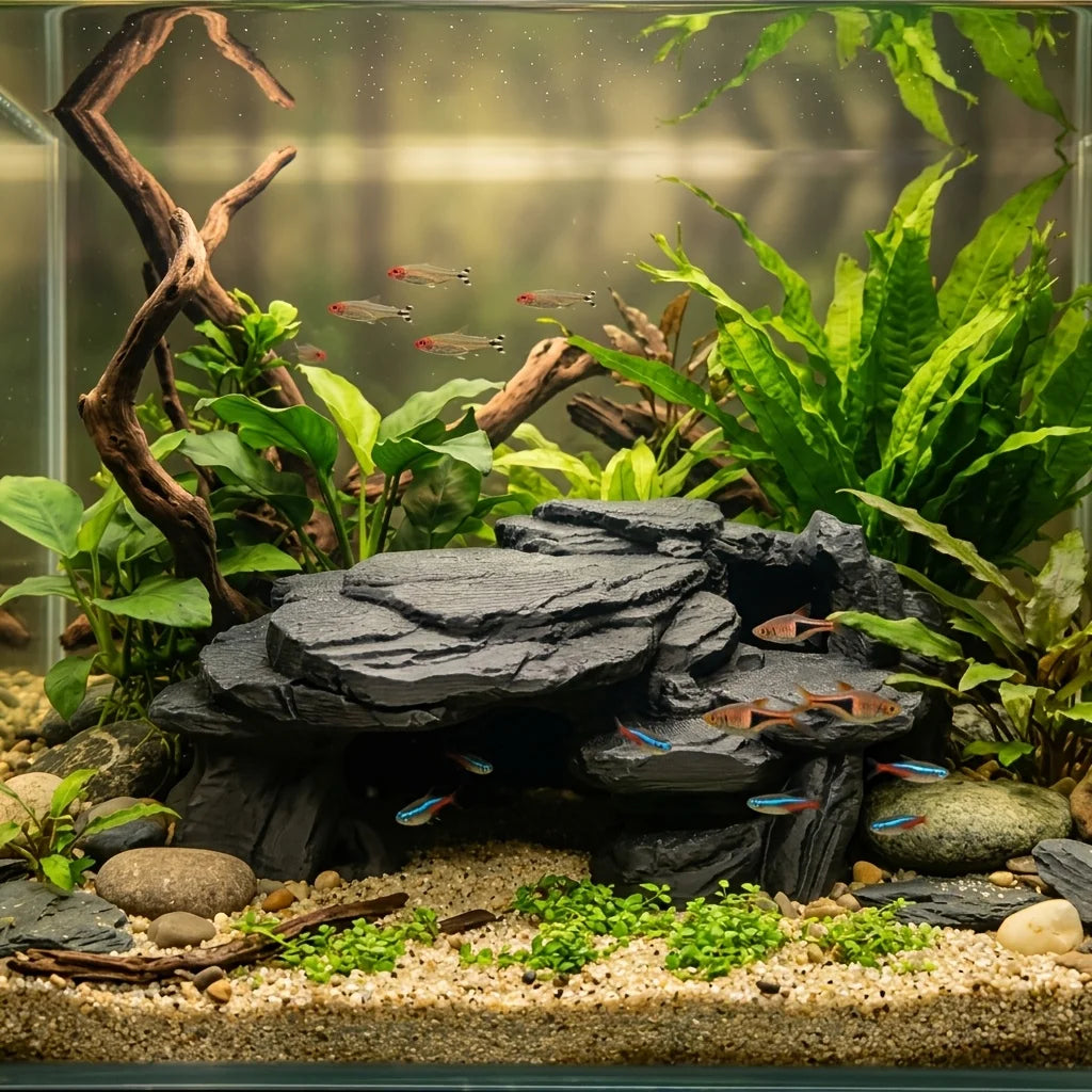 PLA Cave Aquarium Hidden Fish Tank Decoration with Sinking Pool Platform Turtle Shrimp Fish Hidden Rest Evacuation House Oasis Select
