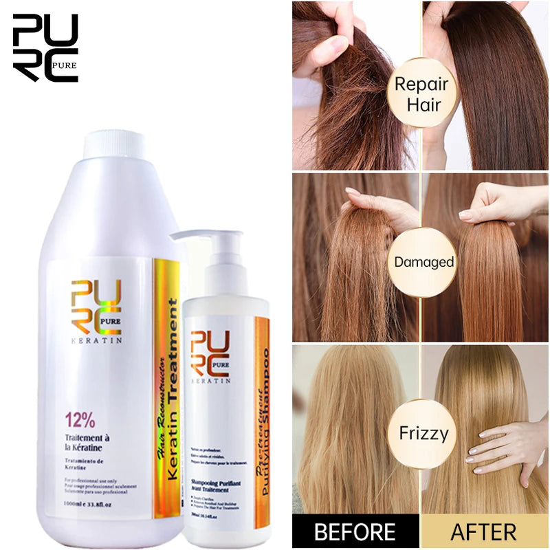 PURC Brazilian Keratin Hair Treatment Products 1000ml Keratin Hair Straightening Cream And 300ML Smoothing Shampoo Hair Care Oasis Select