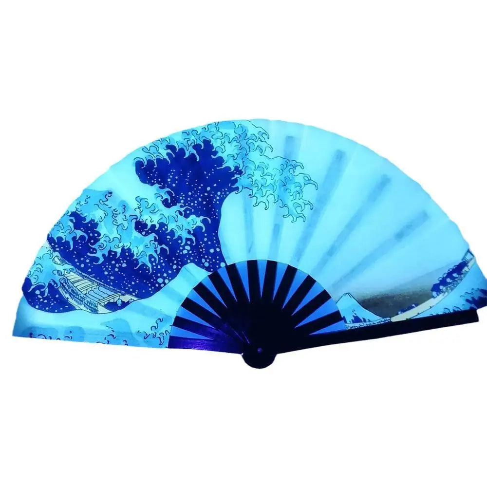 New Foldable Bamboo Fan 33cm Lightweight Holding Laser Colors Hand Fan Portable PVC Clack Clapping Fans for Line Dancing Oasis Select Style 5