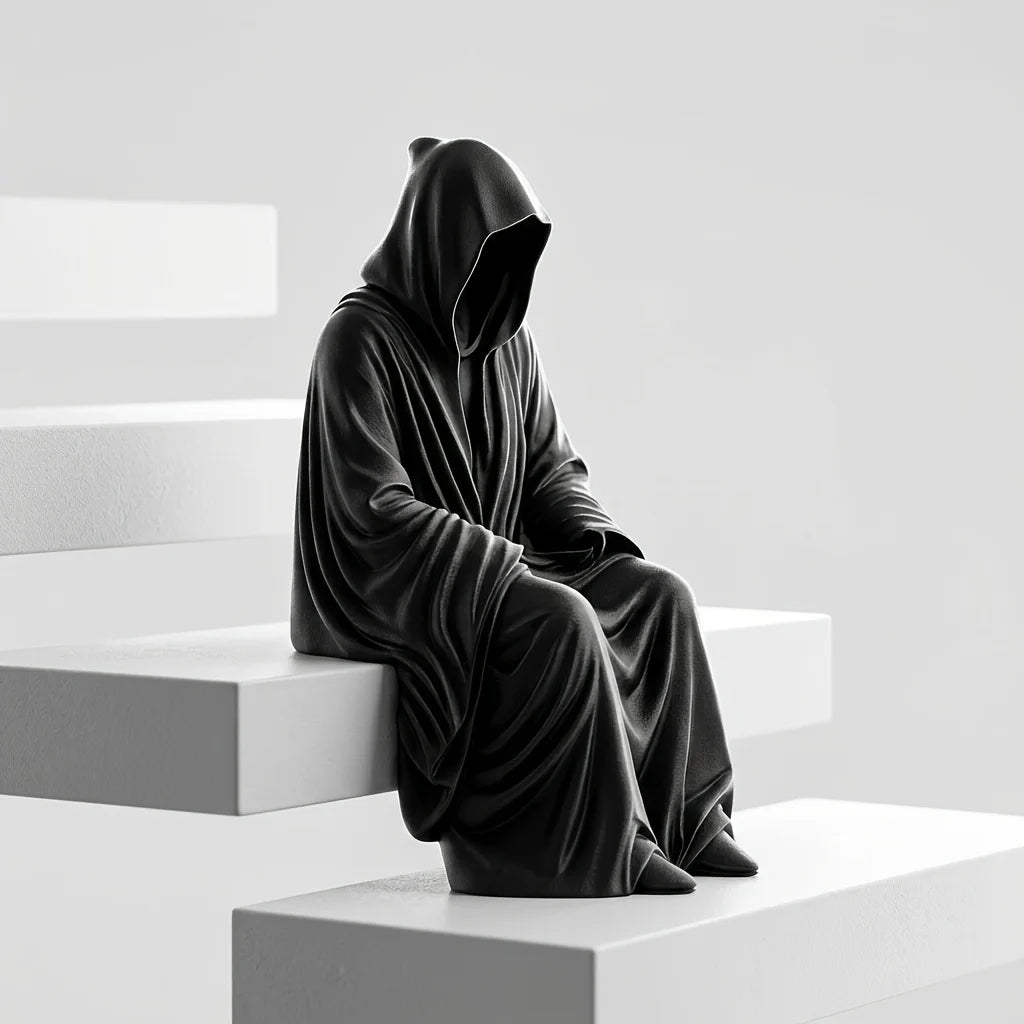 Gothic Grim Reaper Desktop Edge sitting posture Ornament Black Robe Faceless Wizard Sculpture Ornament Home Desktop Decor Oasis Select