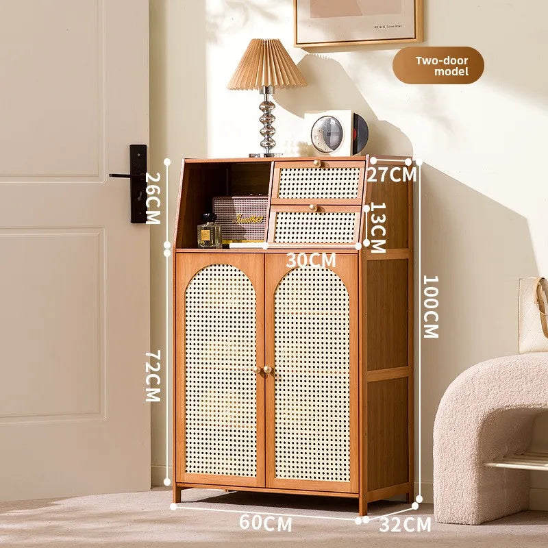Solid wood shoe cabinet grid reticulated breathable household entrance entrance door door shoe cabinet storage entrance cabinet Oasis Select Brown-Two Doors