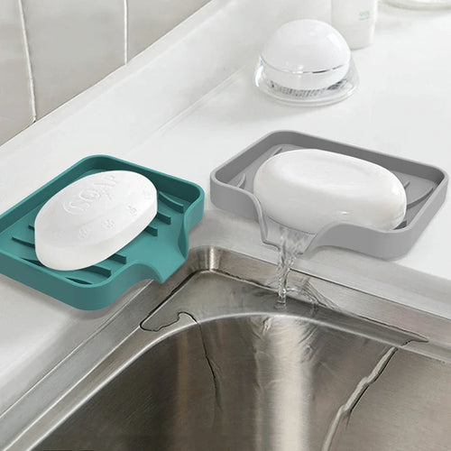 1-Pack Silicone Drain Soap Box Kitchen Bathroom Anti-slip Sink Tray Creative Washing Table Soap Tray Free Punch Drain Rack Oasis Select