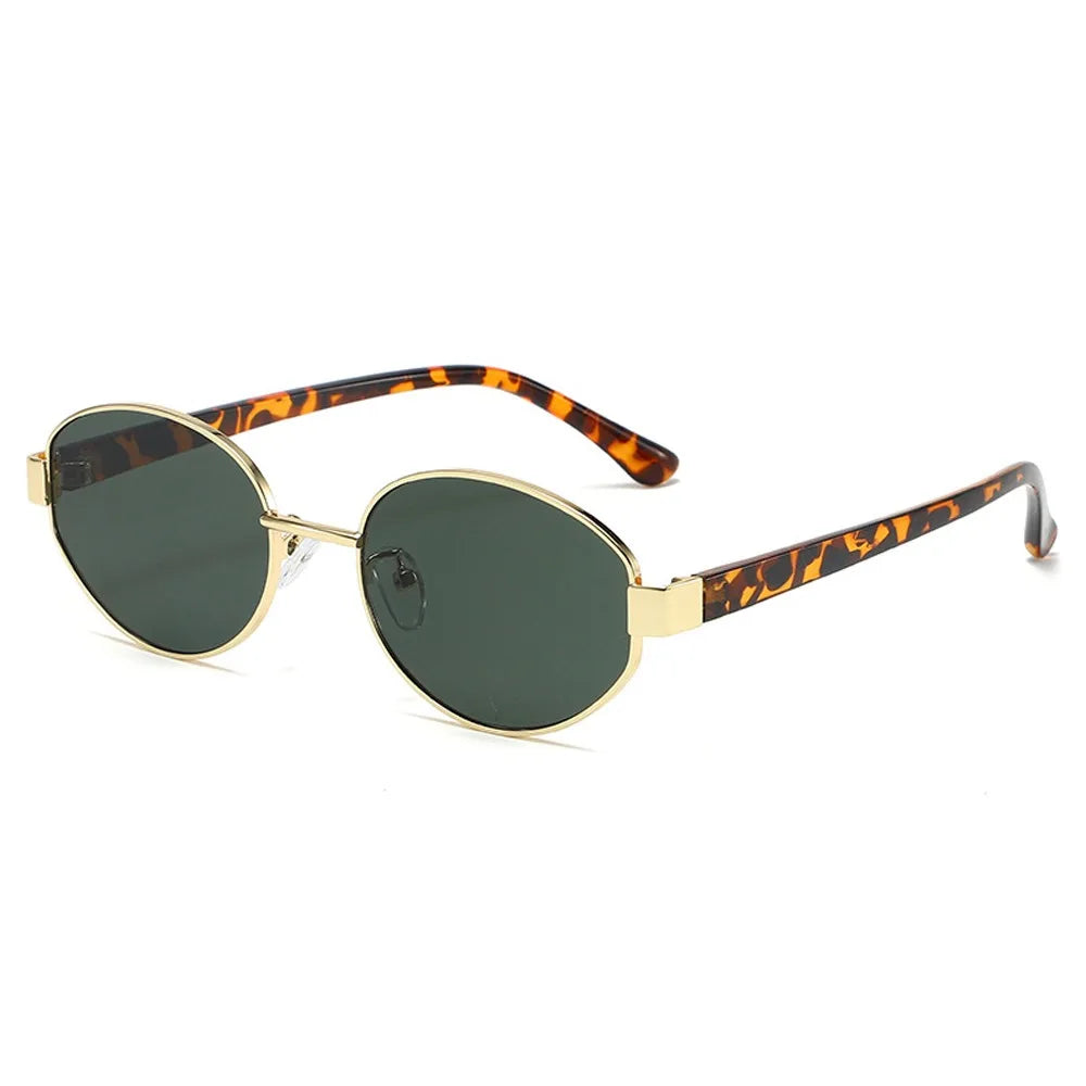 Fashion Outdoor Sports Oval Frame Sunglasses Vintage Unisex UV400 Sun Glasses Retro Trendy Punk Style Eyewear for Women & Men Oasis Select Gold-Dark Green