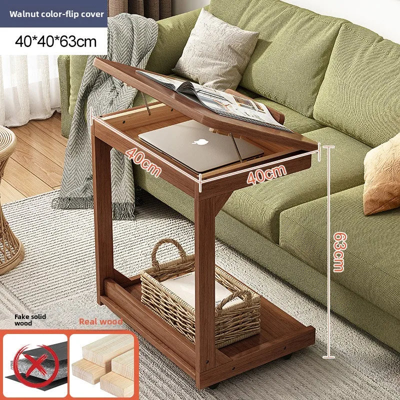 Multi-functional Removable flip solid wood edge few living room household side table sofa small coffee table sturdy and durable Oasis Select Walnut D