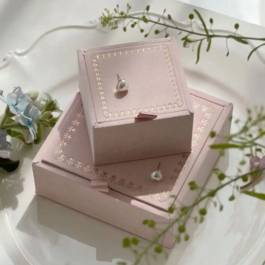 1pc retro flocking ins style jewellery packaging box pink hot stamping jewellery storage box Oasis Select Pink S