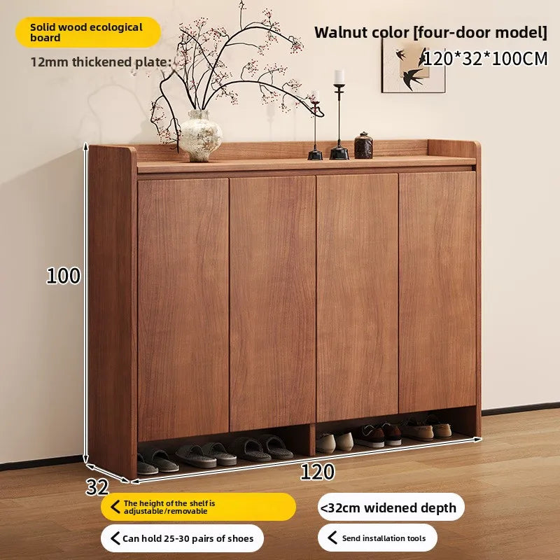 Solid wood shoe cabinet New Chinese-style household large-capacity storage porch cabinet dust-proof shoe rack Oasis Select 4-Walnut 120CM