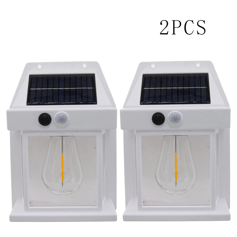 New Solar Tungsten Wall Lamp Three Modes Outdoor Villa Garden Courtyard Waterproof Decoration Induction Lantern Small Night Lamp Oasis Select White 2PCS