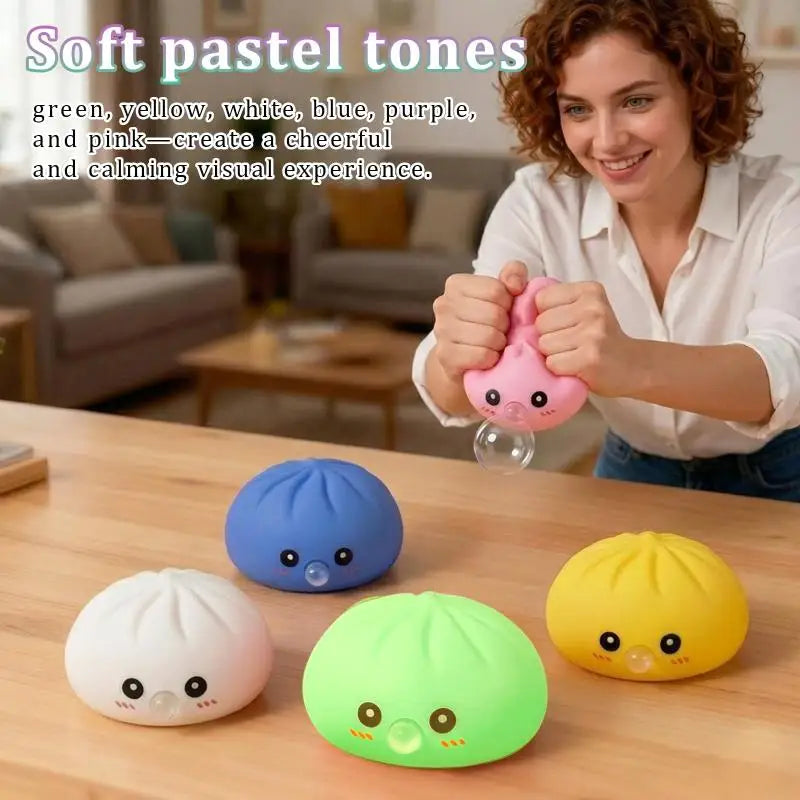 Cute Bubble Blowing Bun with Steamer Dumpling Fidget Toy, Soft Squeeze Stress Relief Toy Gift Oasis Select