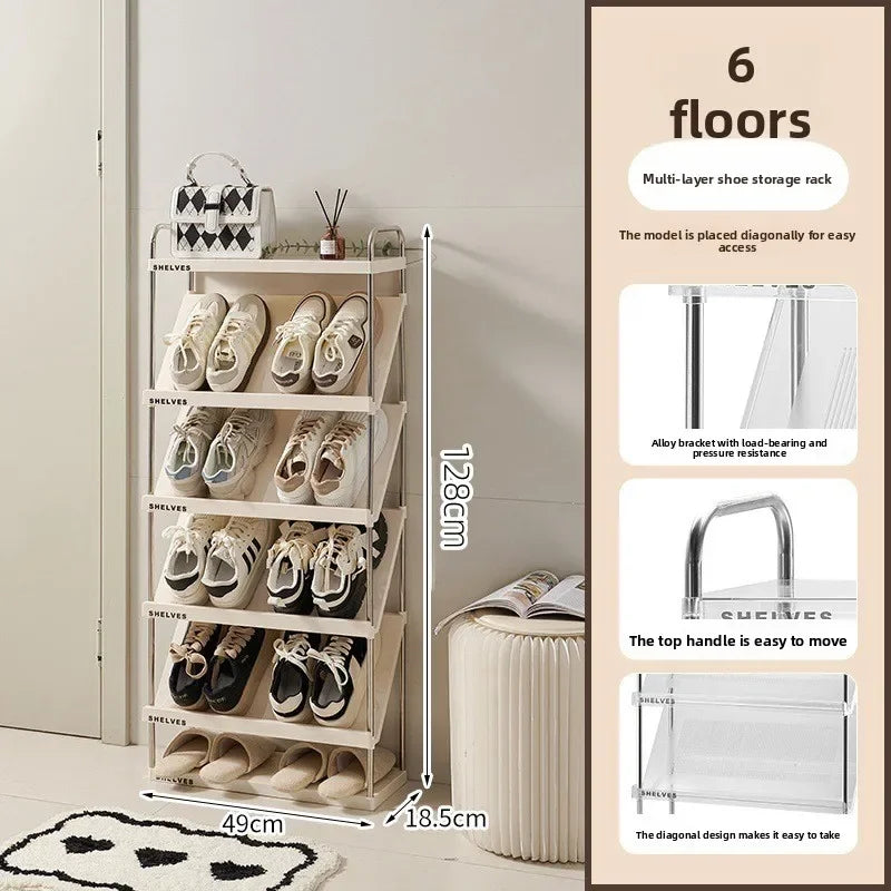 Multifunctional shoe rack doorway dormitory rental room storage shoe cabinet household bedroom large capacity multi-layer Oasis Select Cream-6