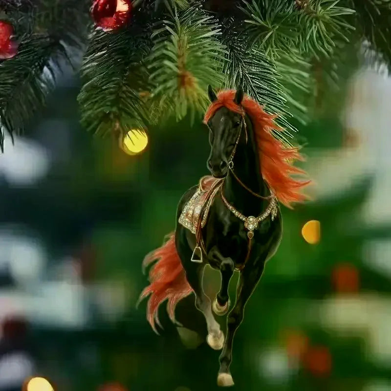 Exquisite 2D Acrylic Horse Car Rearview Mirror Pendant Backpack Charm Christmas Tree Ornament Party New Year Hanging Decoration Oasis Select