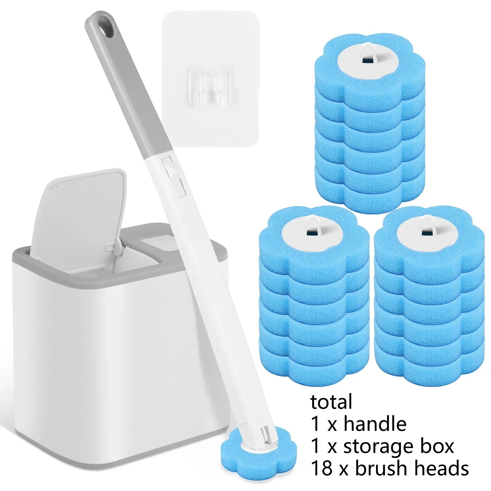 New Toilet Brush Disposable Replacement Head Cleaning Kit With Lengthened Handle Auto Lid Opening Toilet Bowl Cleaner Pad Kit Oasis Select Gray 18Pcs