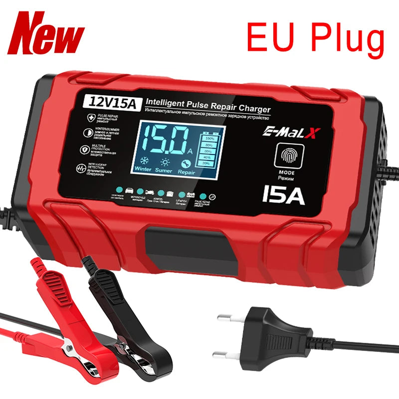 12V 15A Battery Charger Smart Charging For Lifepo4 Lead Acid AGM GEL Lithium Iron Phosphate Batteries With LED Display Car Moto Oasis Select Upgraded-EU