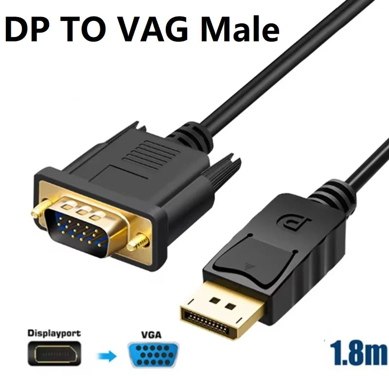 1.8M DP DisplayPort to VGA Adapter Conversion HD Video Cable DP TO VGA Cable For TV Monitor Laptop Computer Projector Oasis Select 1.8m