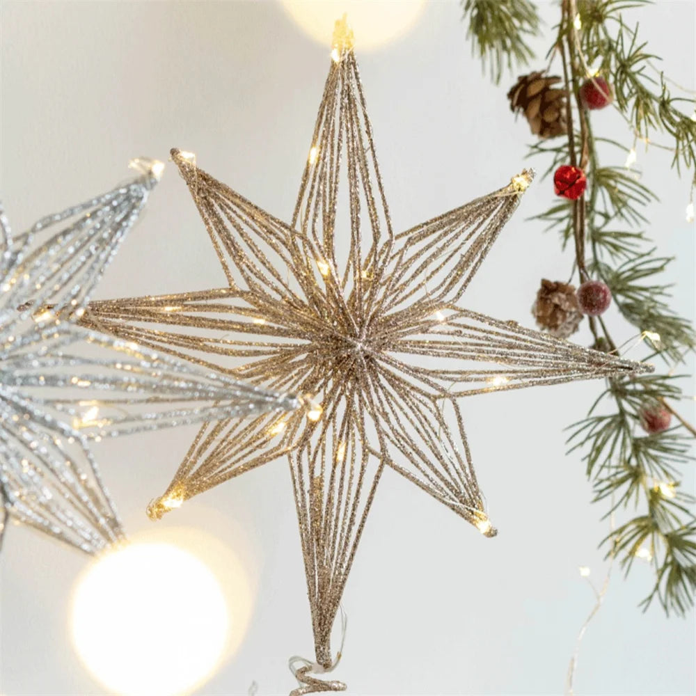 LED Christmas Tree Star Topper – Glitter Iron Ornament 20–30cm