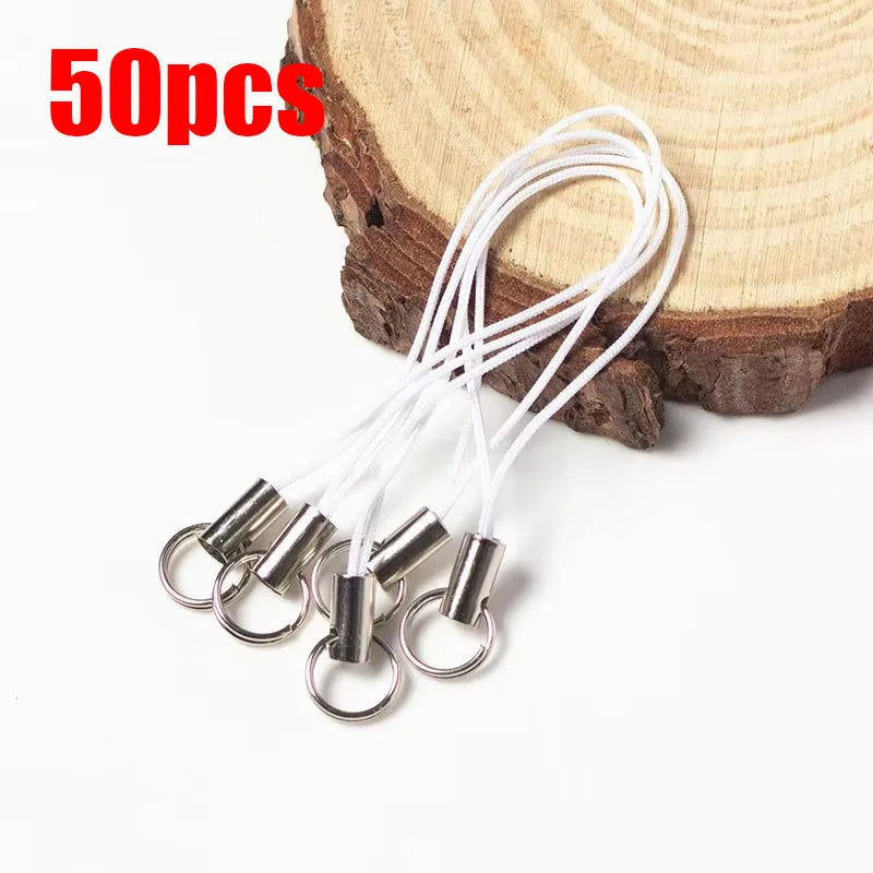 50/100pcs Wire Cord Mobile Phone Craft Pendant Lanyard DIY Handmade Materials Key Ring DIY Toys Pendant Clips Lanyard Accessorie Oasis Select 50pcs White