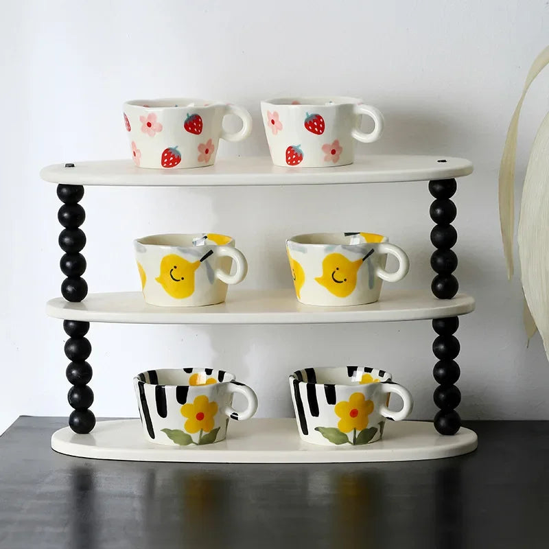 300ML Ceramic Mugs Hand Pinched Irregular Mug Hand-painted Strawberry Flower Coffee Cup Breakfast Milk Afternoon Tea Cup Gift Oasis Select
