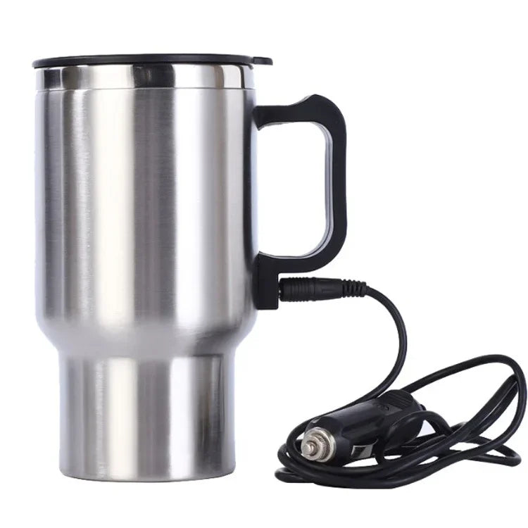 12V 500ML Car Electric Kettle Car Heating Cup Stainless Steel Thermos Heating Water Bottle Car Kettle Thermos for Water Tea Milk Oasis Select Silver