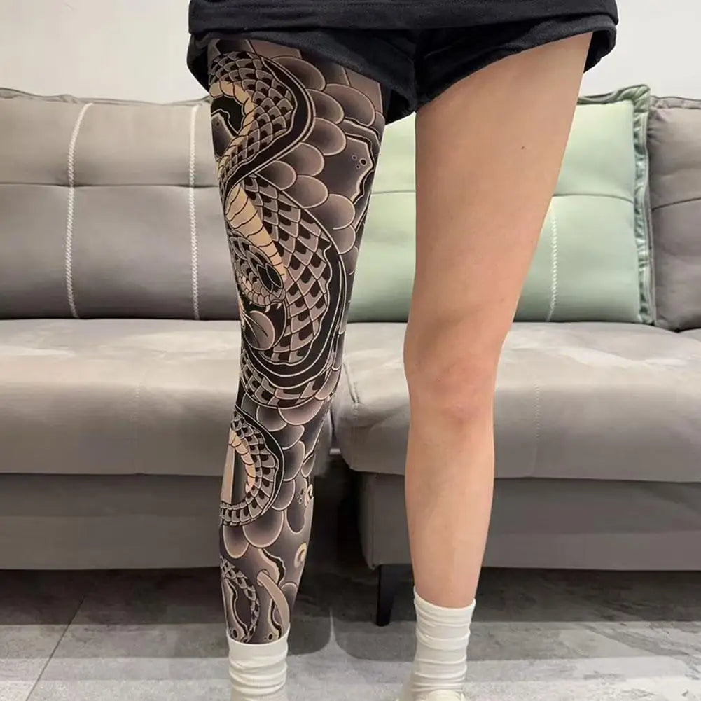1PCS Tattoo-Inspired Single Leg Fishnet Stockings - Snag Resistant Sheer Tights for Women & Men, Comfortable Fashion Legwear Oasis Select B One Size
