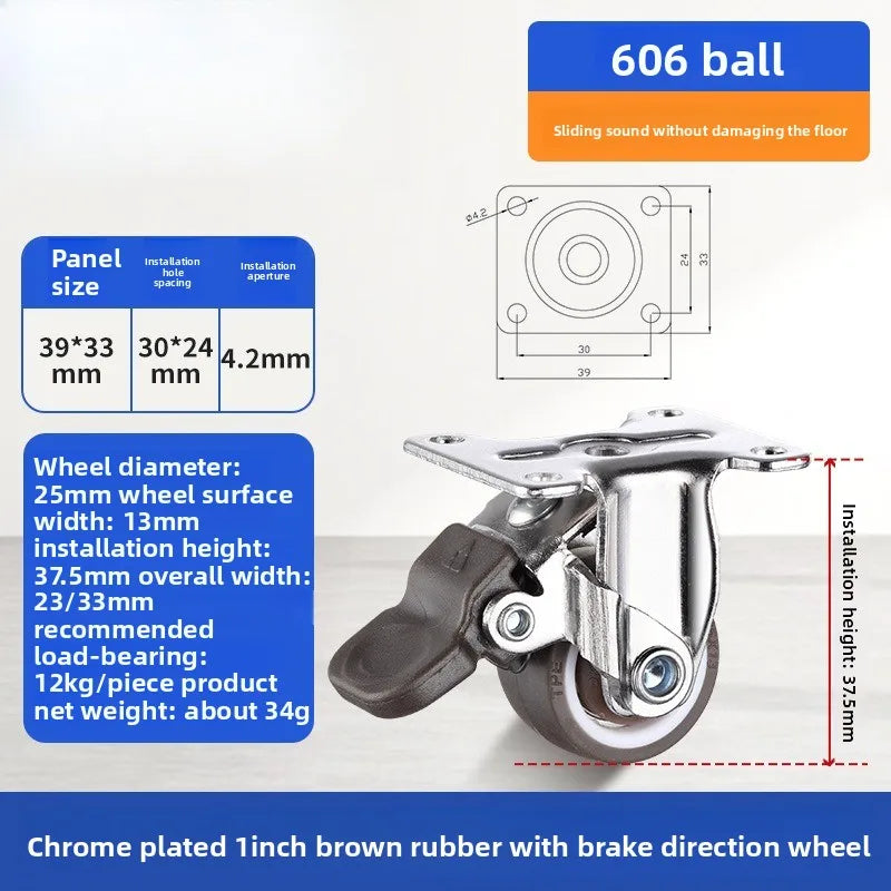 1 1.25 1.5 2 Inch Furniture Caster Soft Rubber Universal Wheel Swivel Caster Roller Wheel For Platform Trolley Accessories Oasis Select brak orientation 1 1.0 Inch
