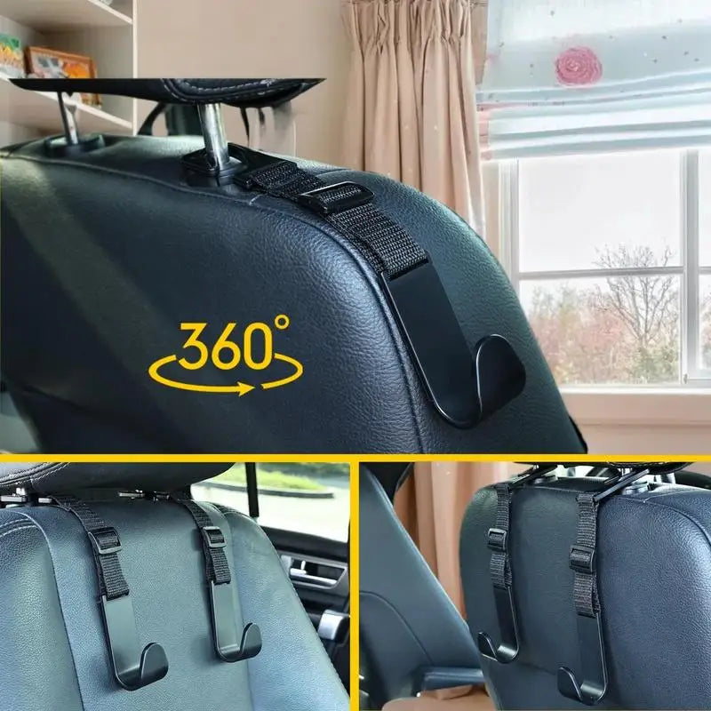 Car Seat Headrest Hooks 4Pcs, Adjustable Reusable Car Interior Accessories, Auto Storage Clips Fasteners, Easy to Install Oasis Select