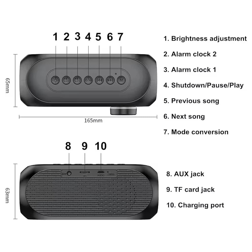 AyeBeau Bluetooth Speaker Alarm Clock FM Radio LED Display
