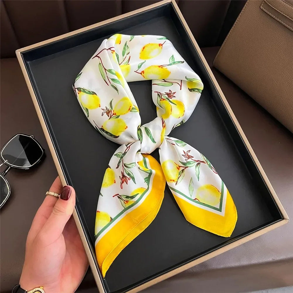 Versatile Casual Women's Hairbands 70x70cm Printed Shawls Wraps Imitation Silk Neck Tie Hijab for Women Oasis Select 70x70cm7
