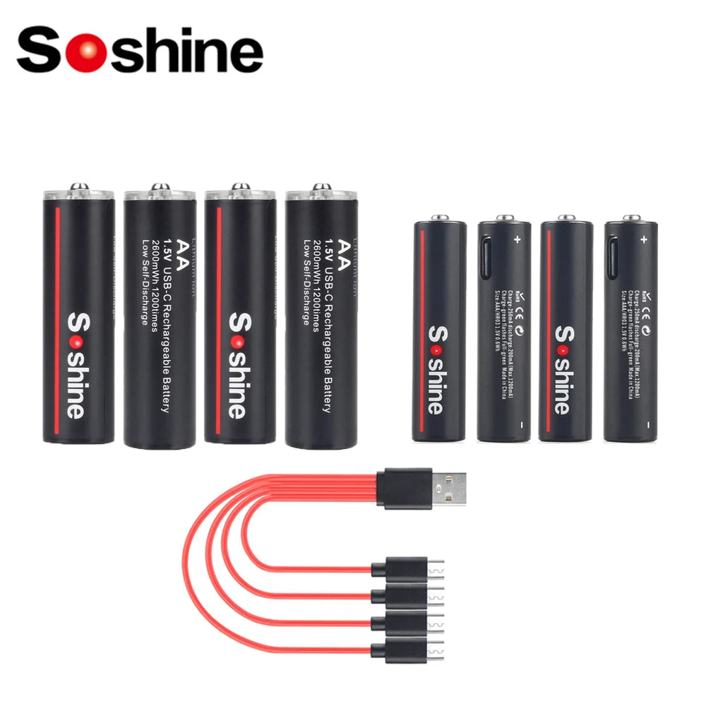 Soshine USB Lithium-ion 600mWh 1.5V AAA Rechargeable Batteries+2600mWh 1.5V AA Battery Li-ion AA and AAA Rechargeable Batteries Oasis Select