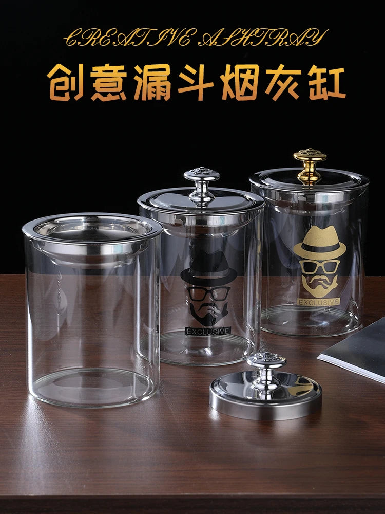 Innovative stainless steel glass ashtray with anti fly ash cover standing ashtray Oasis Select