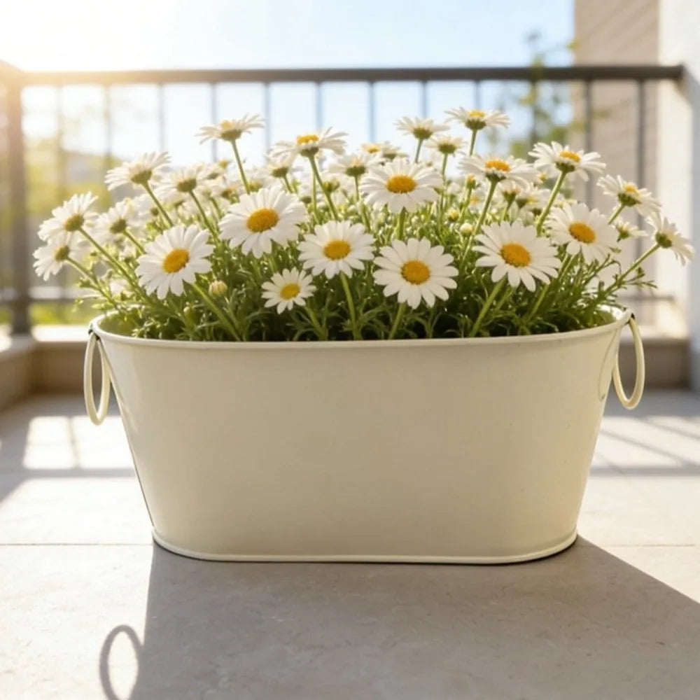 Simple Rustic Iron Flower Pot with Drainage with Handle Flower Container Vintage Plant Pot Indoor Plants Oasis Select