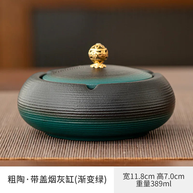 Creative Large Ashtray Household Ceramic Funnel Anti-fly Ash with Lid Office Ashtray Living Room Windproof Portable Ashtray Oasis Select B