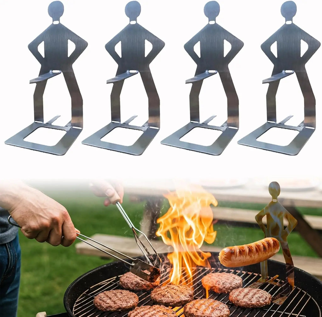 1-4pcs Reusable Stainless Steel Hot Dog Holders Funny Standing Man Sausage Grill Rack for Barbecue Camping Spring Trip BBQ Oasis Select 4PCS