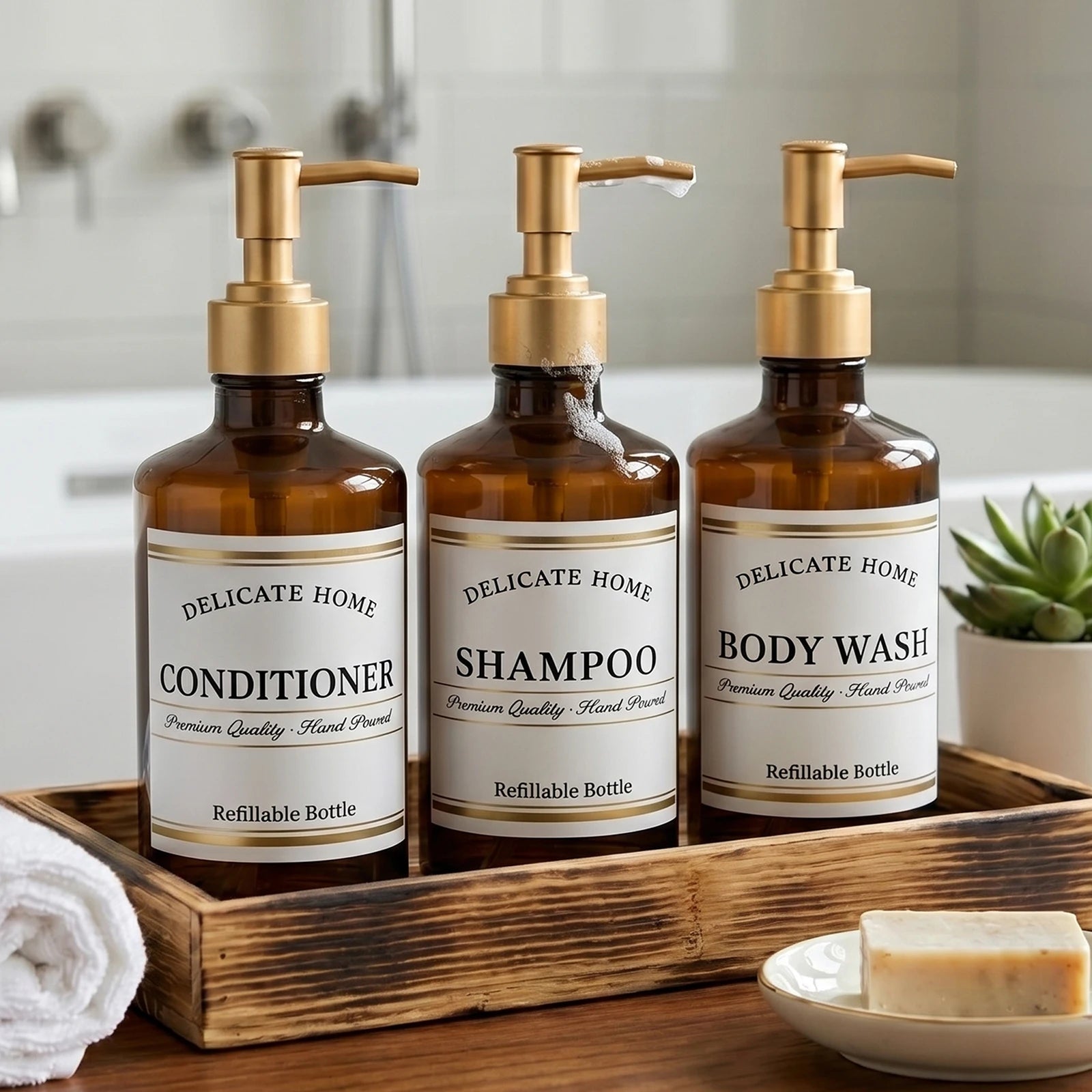 Shampoo Conditioner Dispenser Amber Plastic Pump Bottles for Bathroom Shower 500ml Refillable Bottles for Shampoo Body Wash Oasis Select