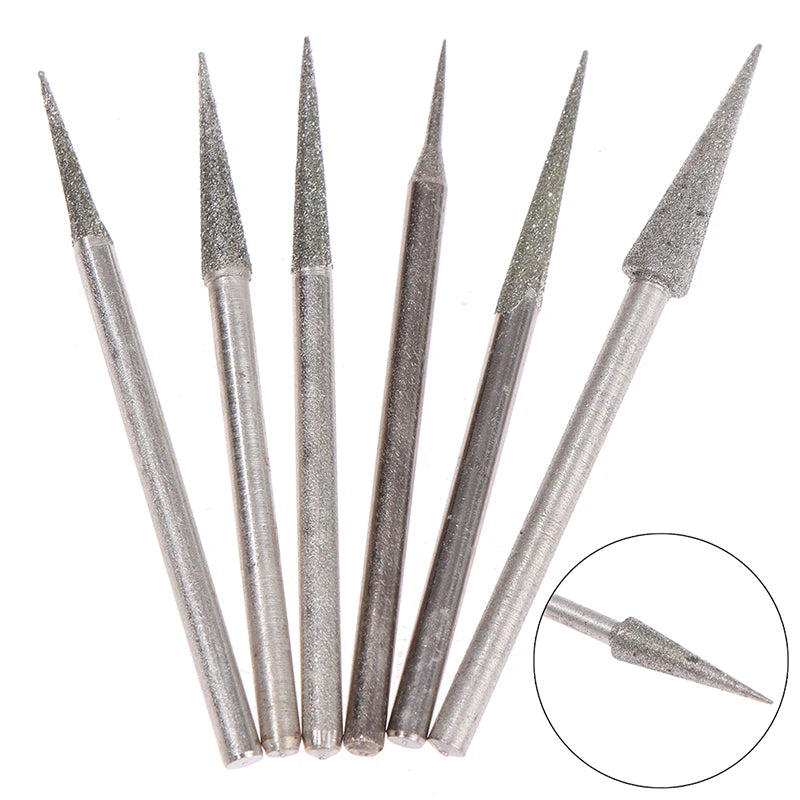 6Pcs 1-4mm Diamond Grinding Head Needle Bits Burrs Engraving Carving Tool 2.35mm Oasis Select