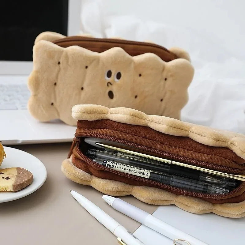 Sandwich Biscuits Plush Pencil Case Simple Large Capacity Pencil Bag Cute Stationery Box Student Stationery Storage Oasis Select