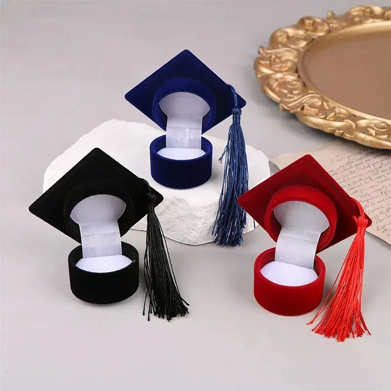 1pcs Creative Doctoral Hat Shape Ring Box Earrings Jewelry Storage Wedding Engagement Valentine's Day Gift Packaging Boxes Oasis Select