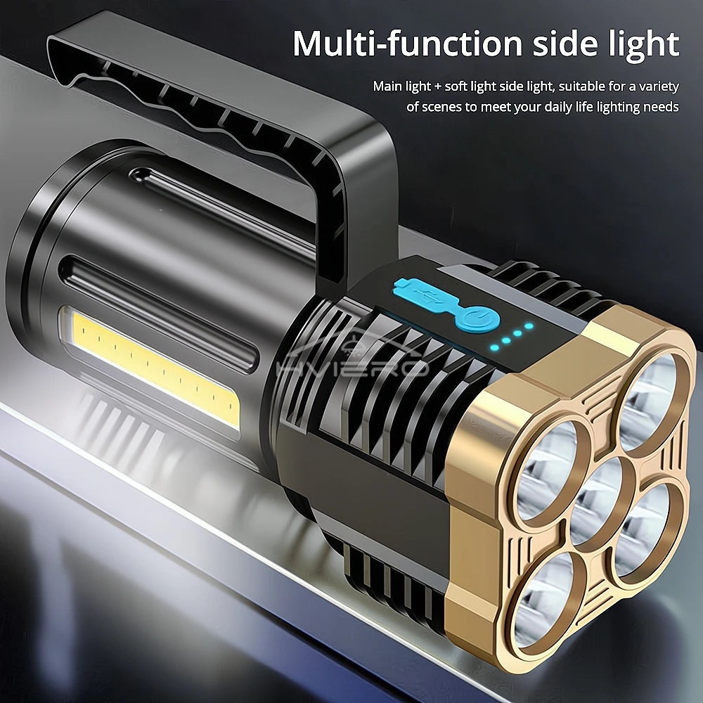 HVIERO 5-LED USB Rechargeable Waterproof Camping Flashlight