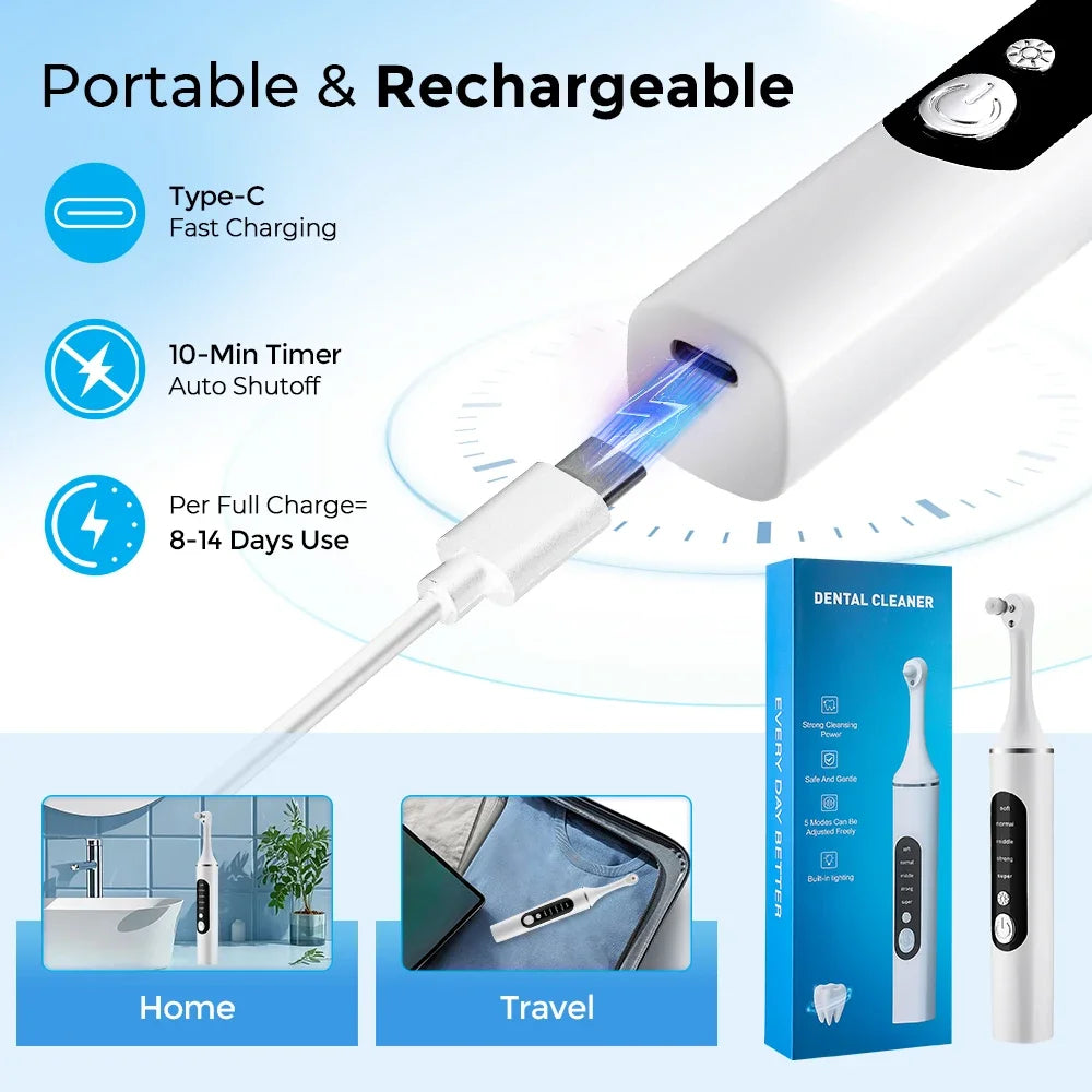 Electric Tooth Polisher Whitening Kit – 5 Modes & 6 Brush Heads