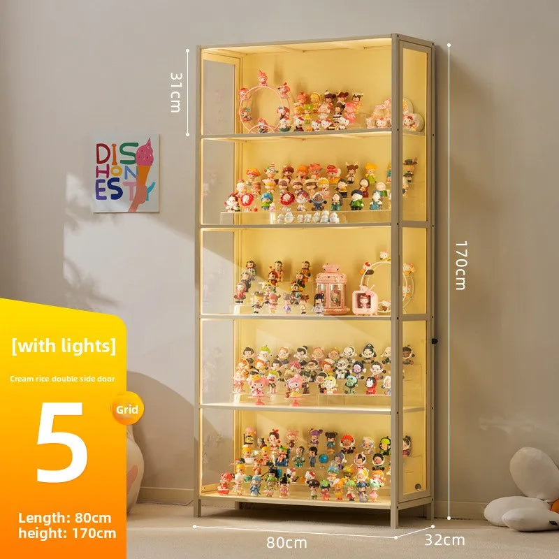Luxury Glass Door Solid Wood Figure Blind Box Model Dust-proof Display Cabinet Design Model Cabinet Storage Storage Cabinet Oasis Select Milky White 5-80
