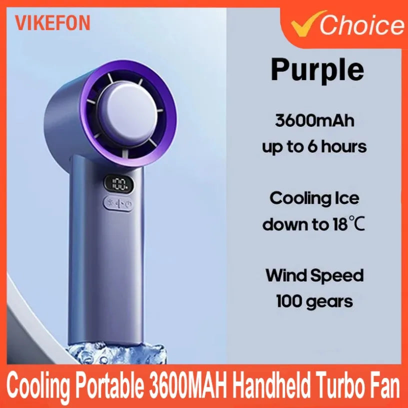 100 Wind Speeds Portable Handheld ICE Cooling Turbo Fan 3600MAH High endurance rechargeable mini fan Suitable hot summer days Oasis Select