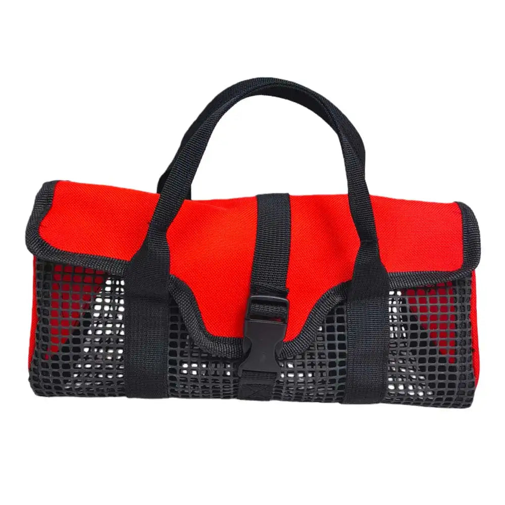 Heavy Duty Kayak Fishing Mesh Net Gear Bag Multi-Pool Tackle Organizer Storage Bag for Holds Fishing Pliers Reels Tools Lures Oasis Select red