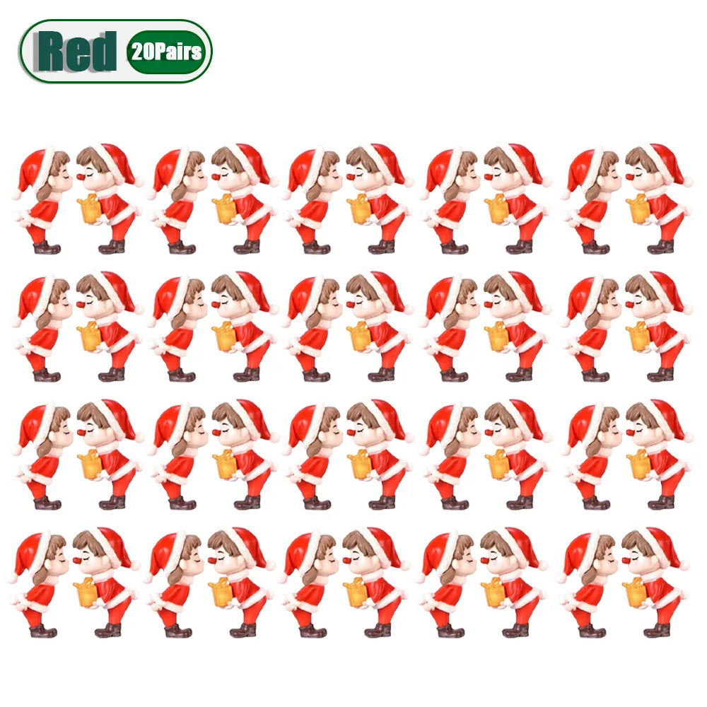 1-20Pairs Mini Christmas Couple Dolls DIY Christmas Decoration Accessories Cute Christmas Couple Dolls Desktop Ornaments Oasis Select Red-20Pairs As Shown